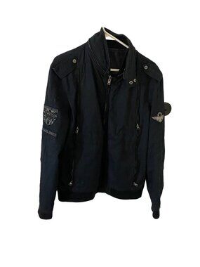 Jack And Jones Men's Black Reversible Military Aviator Bomber Jacket - Large
